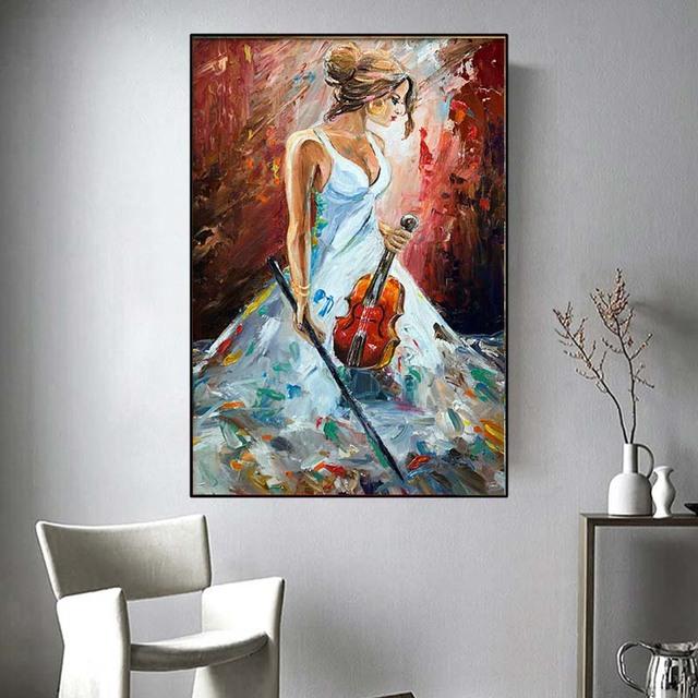 Рамка из цельного дерева, современная винтажная игра на пианино для девочек, картина маслом на холсте, постеры и принты, настенная картина для декора гостиной