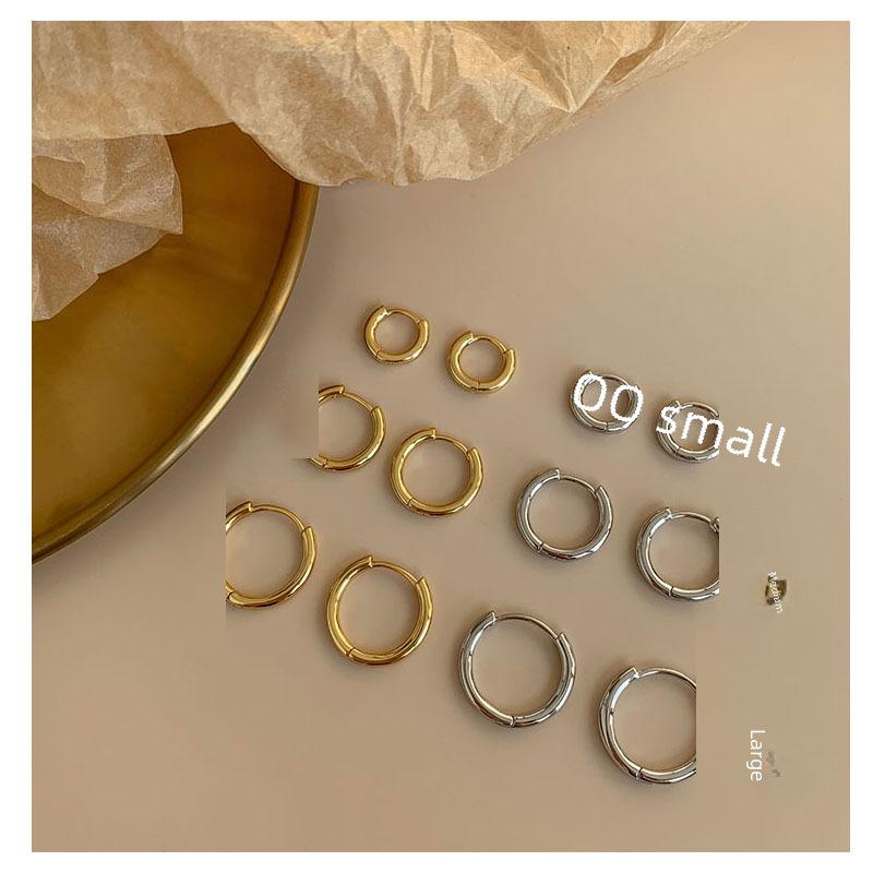 Korean High-Grade Large Hoop Earrings - Sterling Silver Plated, Retro, Simple Design, European & American Style Temperament.