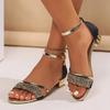 Золотые женские сандалии, летние новые стильные сандалии с открытым носком и ремешком, модельные туфли на низком каблуке, туфли-лодочки на каблуке