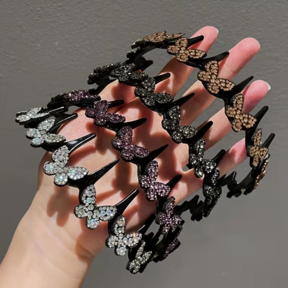 Elegant Non‑Slip Wave Teeth Headband Rhinestone Flower Hair Hoop Home