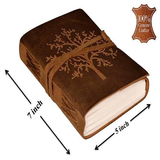 Tree Embossed Leather Diary, Brown Colour  Handmade Notepad for Men and Women