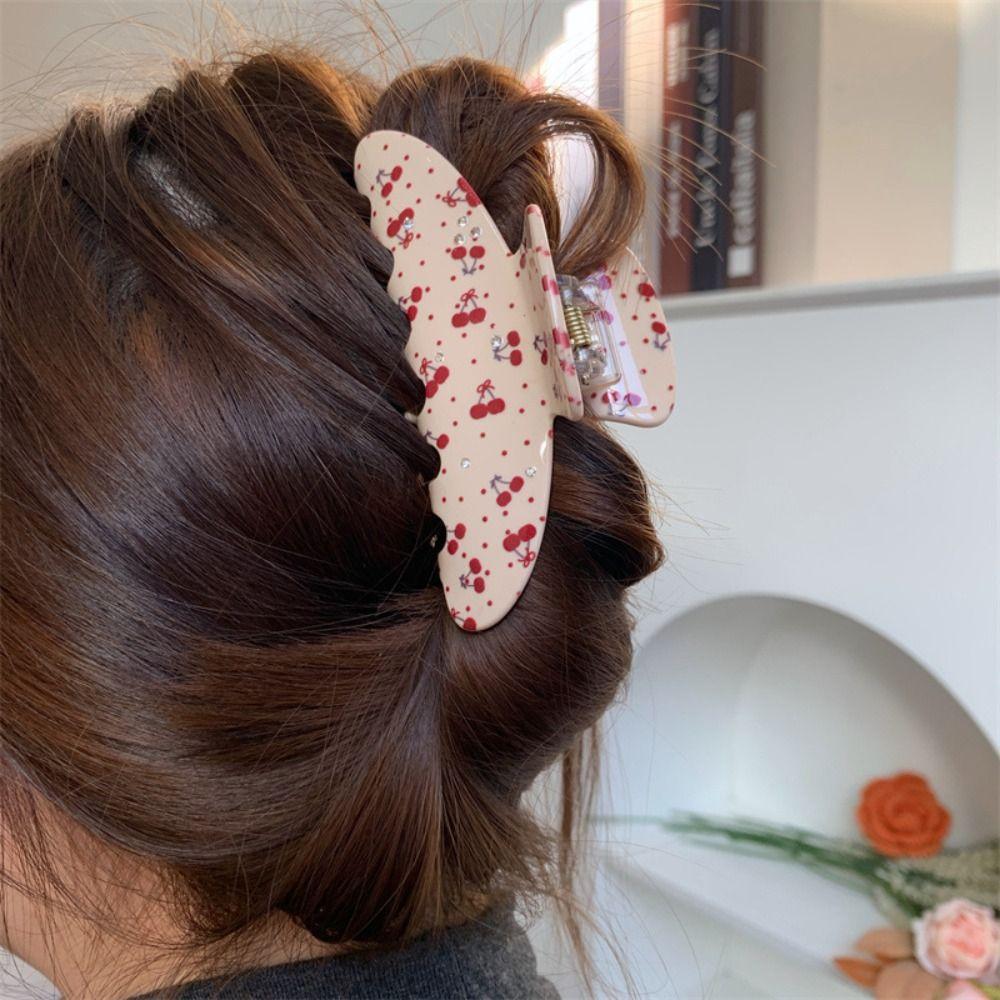 Shark Clip Fresh Acetate Hair Claw Rhinestone Flower Hair Claw Small Floral  Shark Clip  Streetwear