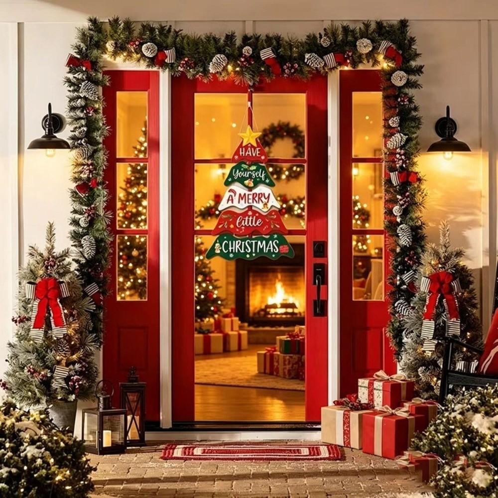 Handcrafted Christmas Door Sign Tiered Hanging Welcome Board Xmas Tree Decor Wooden Plaque Cafes