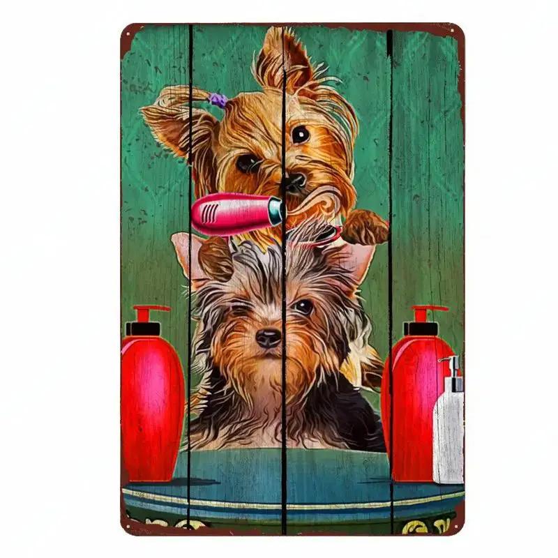 Винтажная забавная табличка для домашних животных йоркширский терьер металлическая жестяная вывеска корги немецкая овчарка художественный плакат собака паб бар домашний декор комнаты настенная тарелка