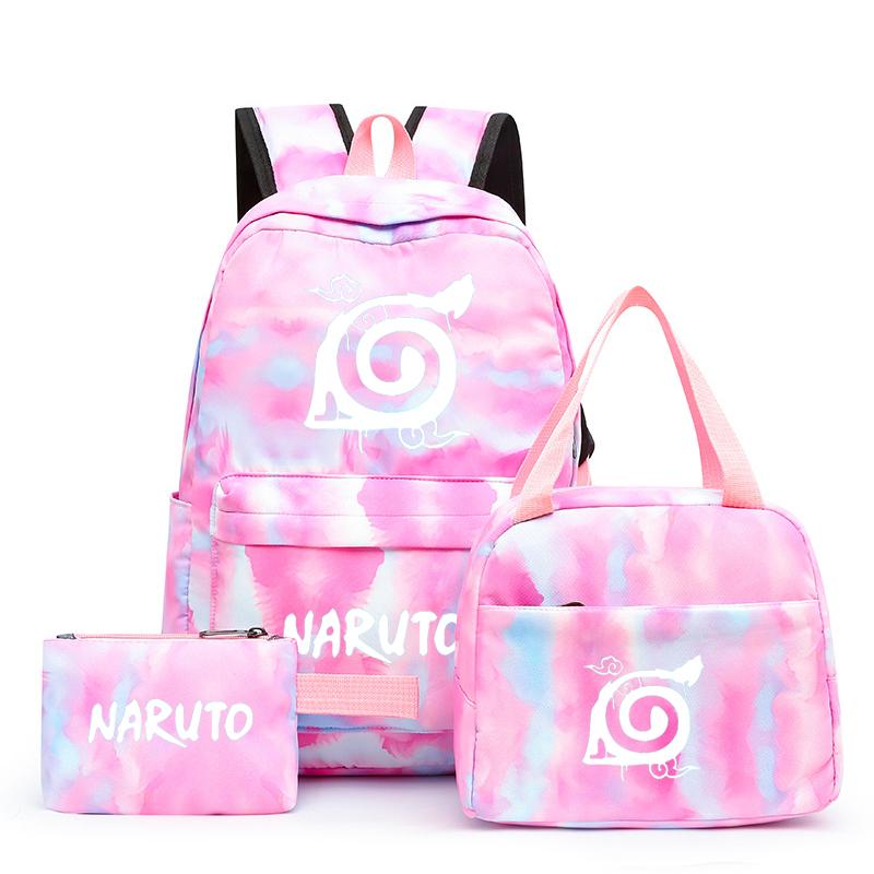 Наруто аниме 3 шт./компл. Холст Сумка для обеда Рюкзак для мальчиков Студенческие сумки для ноутбука Набор Детская сумка для ручек Снова в школу Рюкзак для девочки