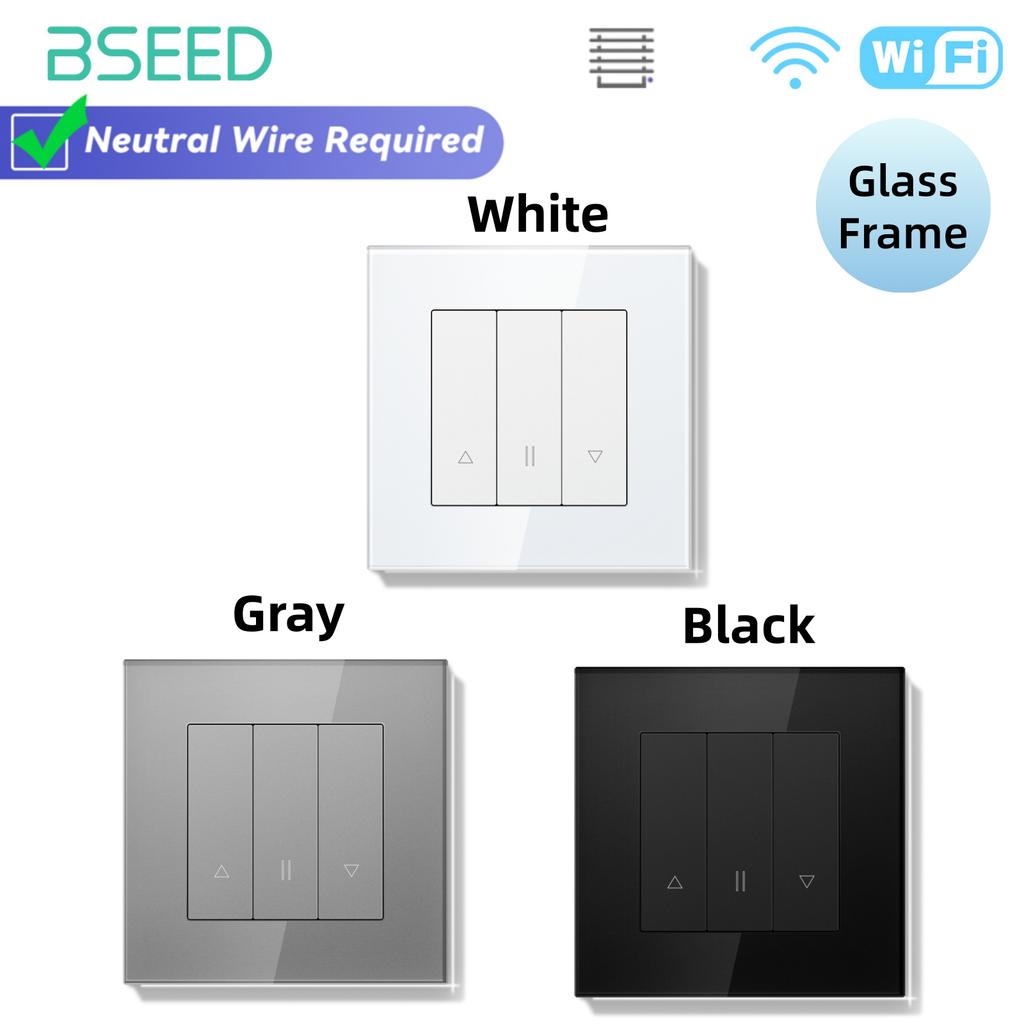 BSEED Серия Wi-Fi выключателей для штор/света/рольставней Умные нажимные выключатели Жалюзи Желтая подсветка Стеклянная/пластиковая рамка Переключатель приложения Tuya