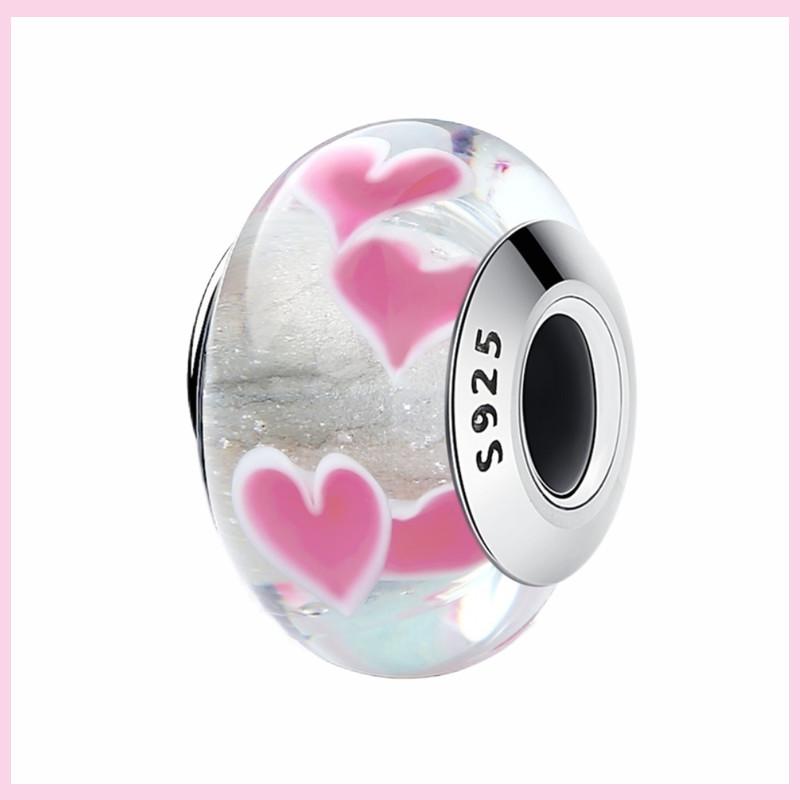 925 Sterling Silver Murano Glass Red Beads Blue Pink Purple Round Charm Plata De Ley 925 For Original Bracelet Jewelry