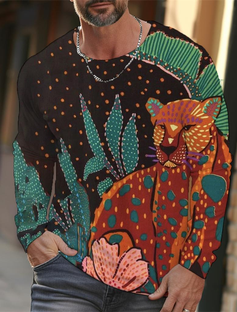 Мужская футболка с длинными рукавами, 3D-печать, HD-принт с леопардовым принтом, мужская футболка с длинными рукавами, осенние топы, повседневная домашняя одежда с круглым вырезом