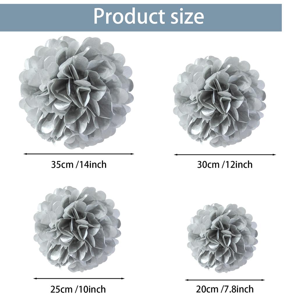 1 шт. Набор 7,8-дюймовых серых бумажных цветочных шаров для вечеринки по случаю дня рождения, бумажные шары с помпонами, подвесные цветы, бумажные помпоны