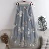 Butterfly Embroidery Women Chiffon Skirt Mid-length A-line Skirt Plus Size Fairy Skirt Summer Ruffled Elastic Waist Sandy Beach Vacation Daily