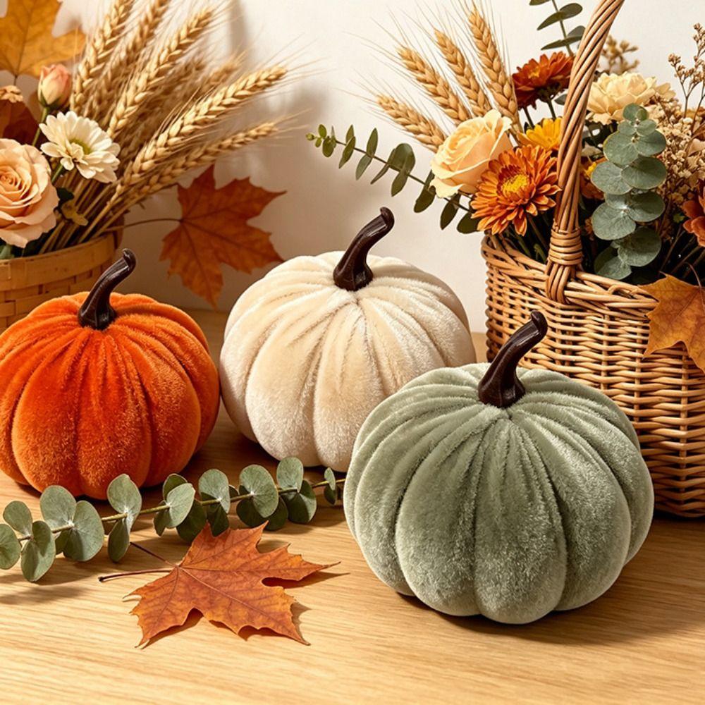 Mini Size Velvet Pumpkin Velvet Fabric Plush Pumpkin Festive Halloween Decoration Halloween Theme