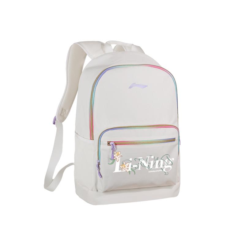 Li Ning Polyester Backpack Regular Unisex White & Purple & Floral YBSU253-1A9