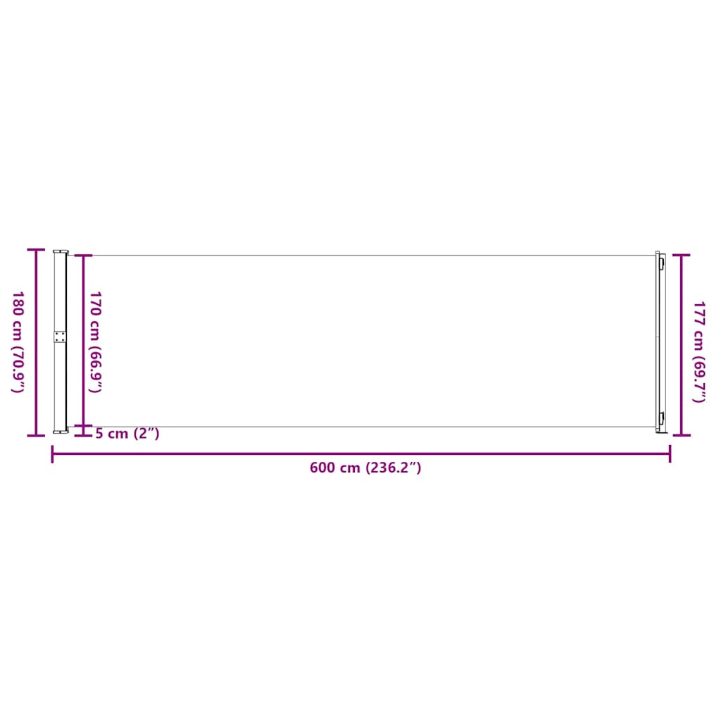 Side Awning Extendable 180 x 600 cm Red