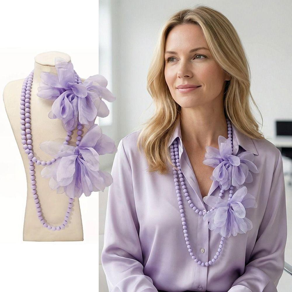 Flower Designing Long Necklace Elegant Style Belly Jewelry Pearls Accent Necklace  Daily Accessory
