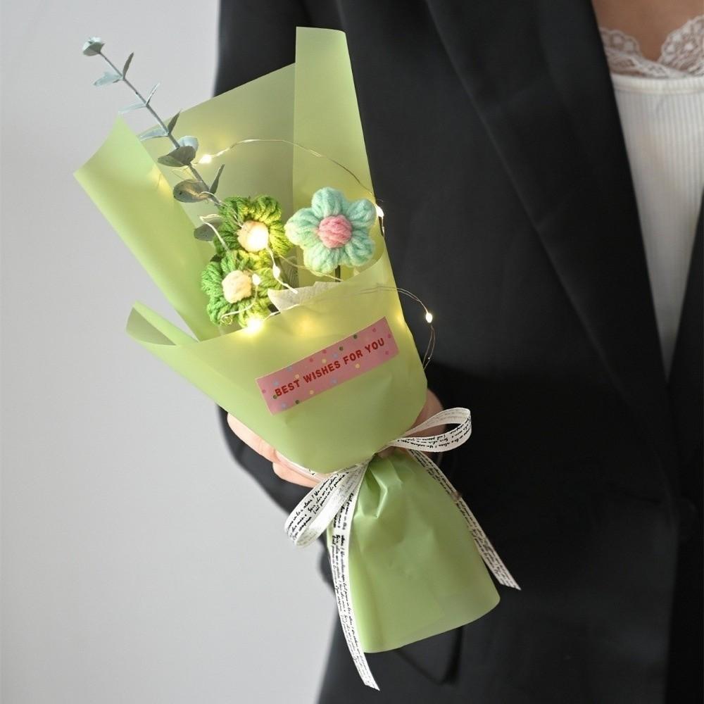 LED Lights Crochet Flowers Bouquet Knitted Artificial Daisy Bouquet Valentine'S Day
