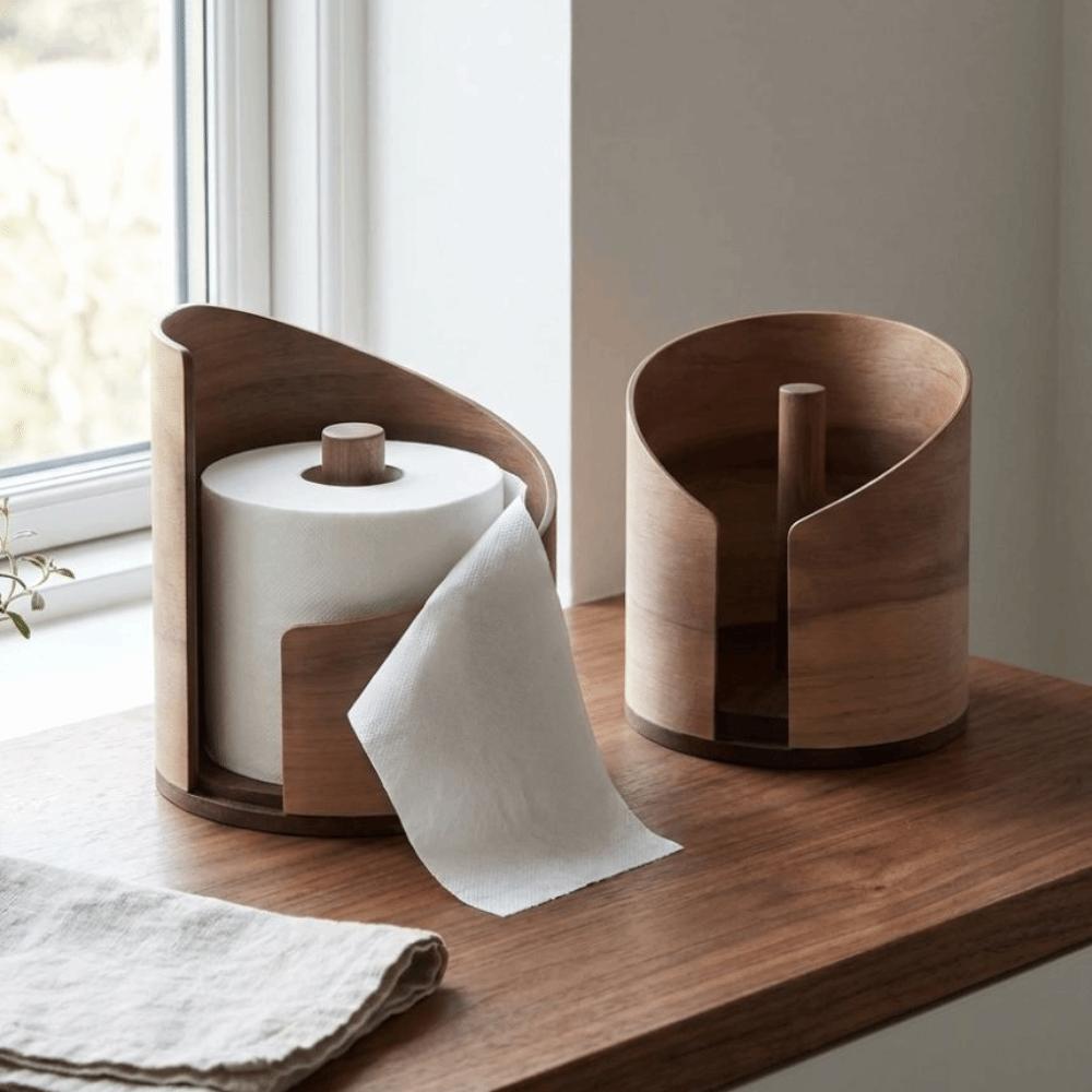 Large Capacity Wooden Paper Towel Holder Natural Wood Stable Tissue Storage Box Minimalist INS Round Roll Dispenser Living Room