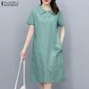 Женское повседневное свободное платье-рубашка с отложным воротником и коротким рукавом
