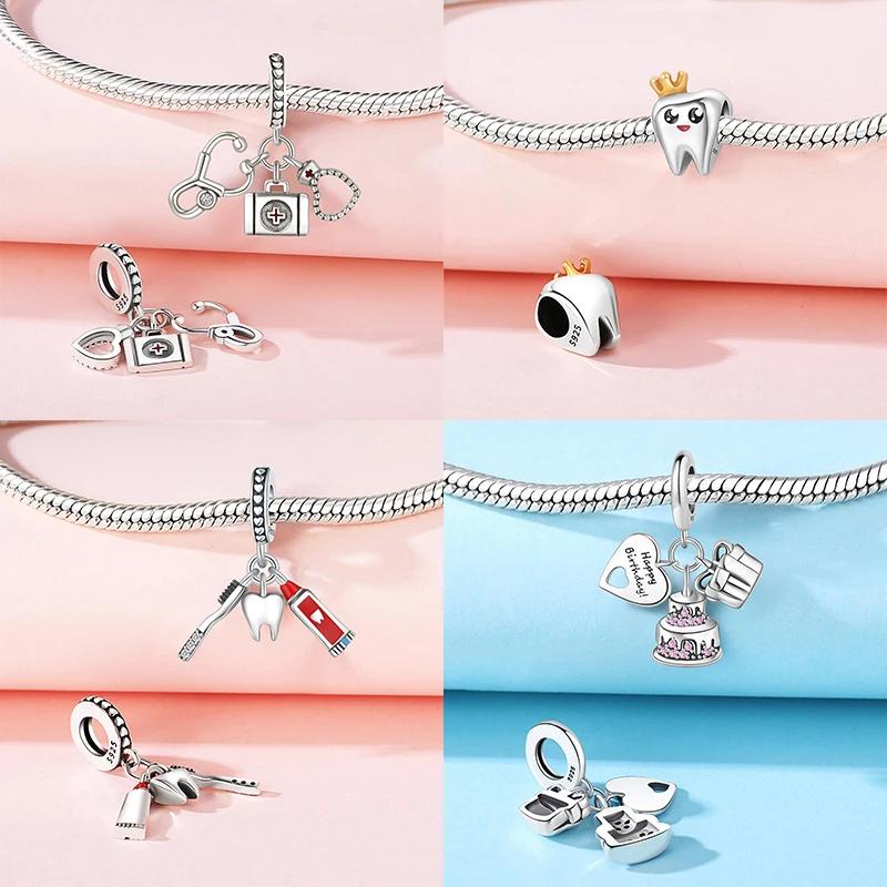 Balloon Birthday Cake Bone Tooth Stethoscope Bead Components Copper Metal Charm Bead Components Pendant Bead Component Compatible With Women