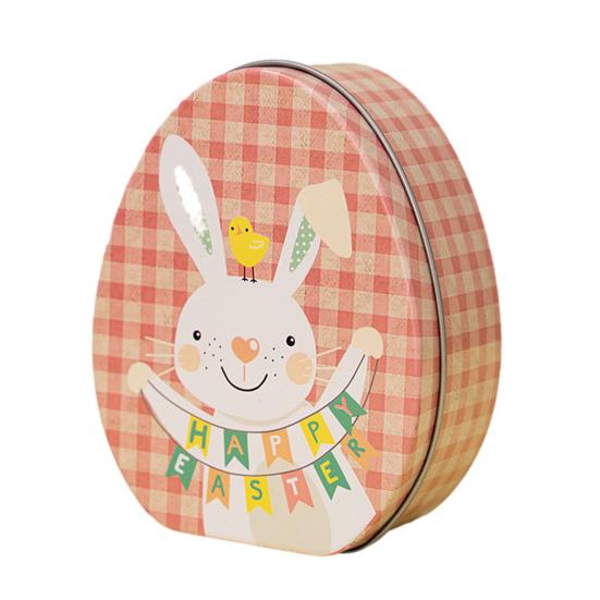 Счастливая Пасхальная Коробка Для Угощения Плоское Яйцо Форма Коробка Конфет Мультяшный Кролик Узор Портативная Железная Художественная Коробка Для Печенья Коробка Для Детей Подарочная Коробка Пасхальные Вечерние Сувениры