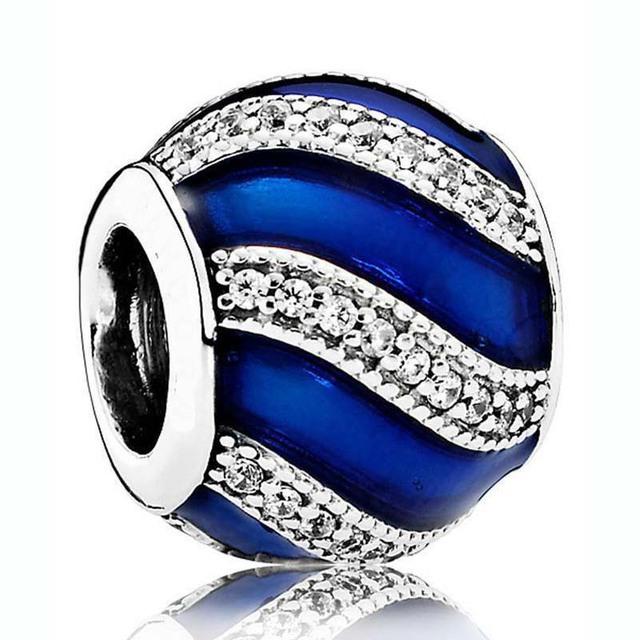 Зимний восторг, снежинка, шар, синие завитки, перламутровые мечты, Шарм S925, бусины из стерлингового серебра, подходят для браслета, ювелирные изделия своими руками