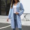 Women Knitted Cardigan Hooded Long Sleeve Single Breasted Sweater Coat with Pockets Solid Color Loose Fit Mid-length Knitwear