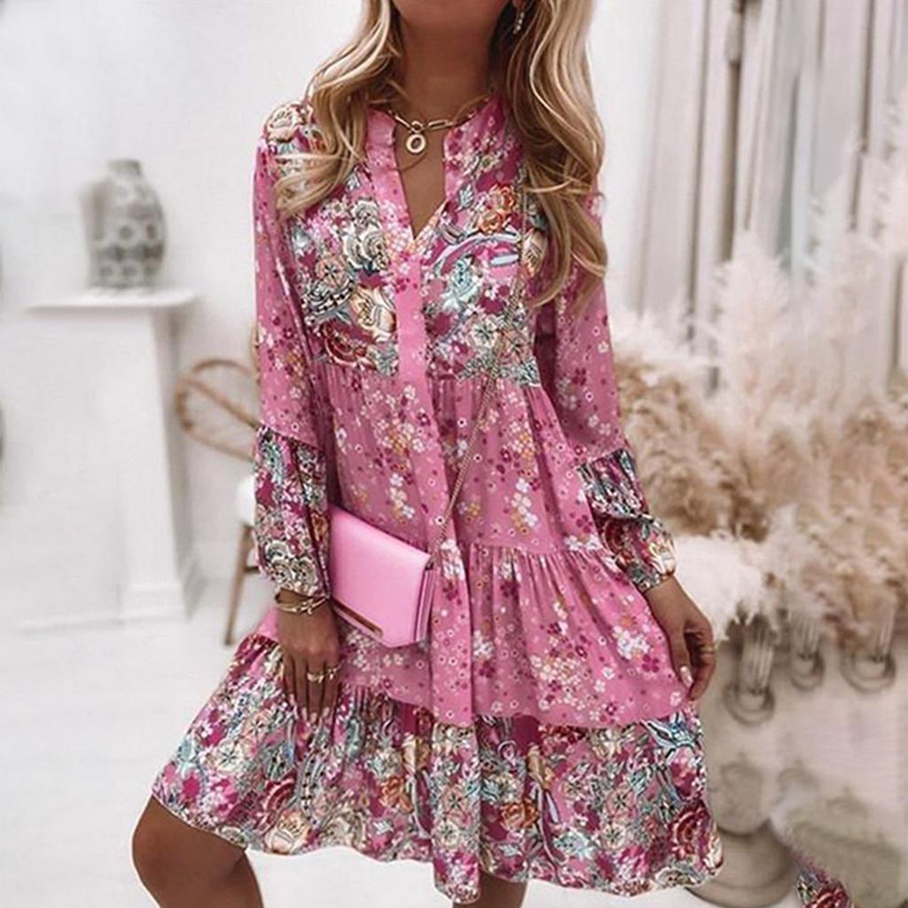 Женское шифоновое повседневное платье с v-образным вырезом и оборками