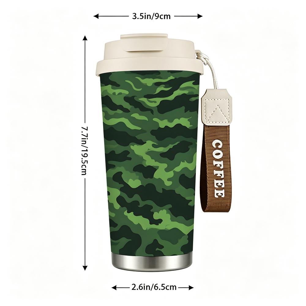 Green Camouflage Print Stainless Steel Insulated Coffee Tumbler Vacuum Travel Mug Leakproof Thermal Cup for Outdoor Hiking Camping