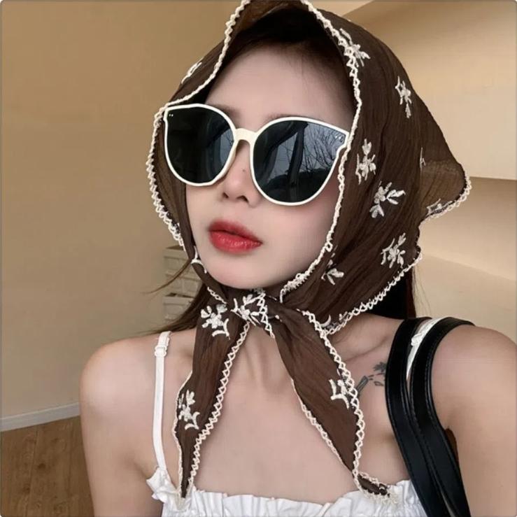 Pastoral Style Floral Lace Hair Scarf Y2K Bohemia Bandana Headwear Cotton Linen Hair Band Beach