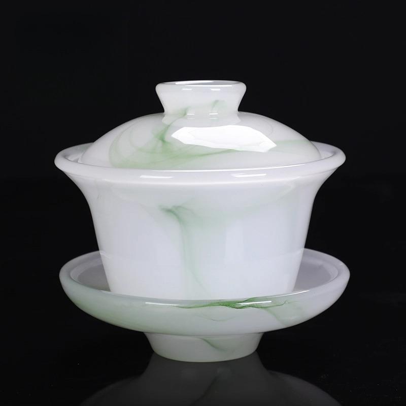 Легкая роскошь глазурованная чаша-крышка три таланта белый нефрит домашний набор для кунг-фу чая офисная встреча подарок для гостя нефритовый фарфор