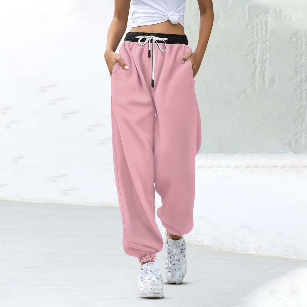 Женские модные спортивные повседневные спортивные штаны с карманами на шнурке и в тон