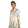 French Retro Floral Lapel Long-sleeved Lace-up Waist Holiday Wind Flower and Bird Pattern Temperament Thin Dress