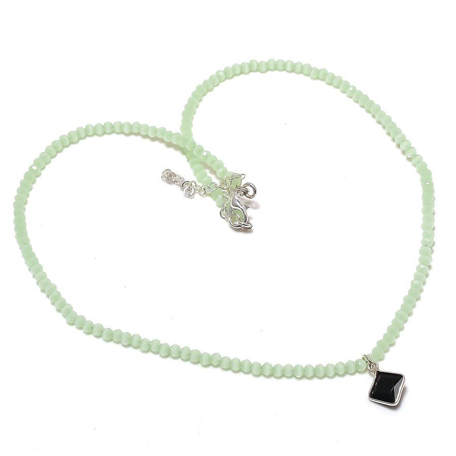 Black Spinel, Chalcedony Gemstone 925 Sterling Silver Jewelry Necklace 20" KJ-988