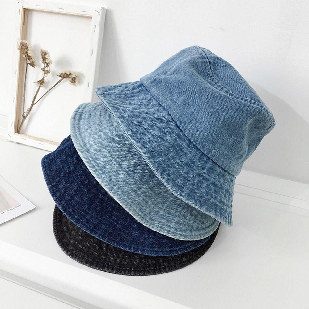 Denim Fabric Beach Cap Unisex Cotton Bucket Hats Fisherman Hat Suede Panama Hat Sunbonnet