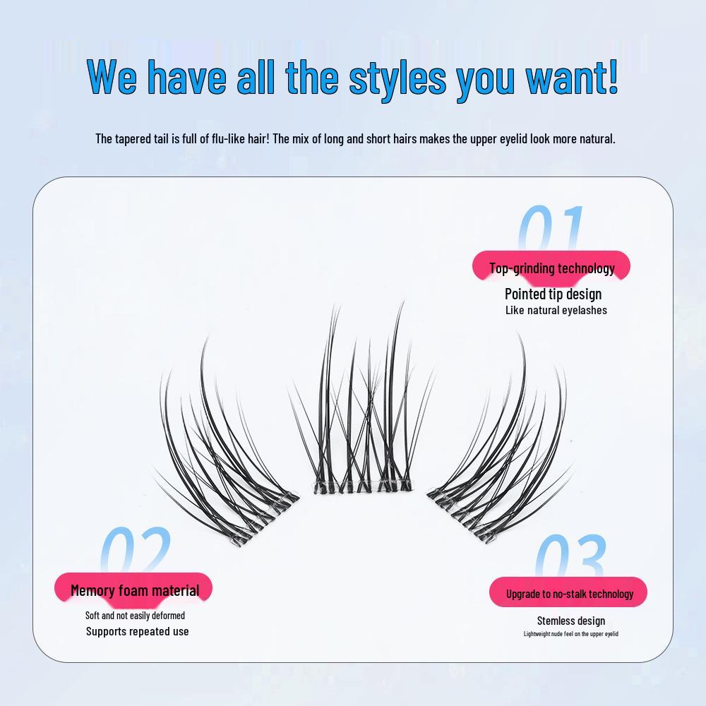 Ten-Row Natural Camellia False Eyelashes: Glue-Free, Stemless, Segmented, Comfortable, Long and Thin.