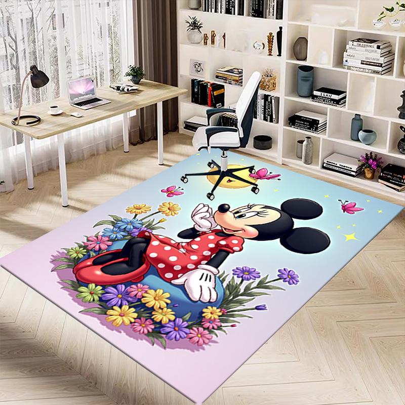Minnie Mouse Flowers Carpet For Playroom Bedroom Living Room Sofa Home Decorkids Game Area Rug Nonslip Floor Mat
