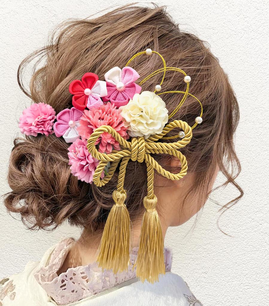 Baramoly Hair Hair Ornament Popular Japanese Ping Pong Braided Cord with ZH004 Ornament Shichi-Go-San, Tsumami-Zaiku (753), Coming-of-Age Ceremony,