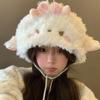 Lolita Sheep Ear Bucket Hat Soft Dome Hat Y2K Plush Pullover Hat Winter