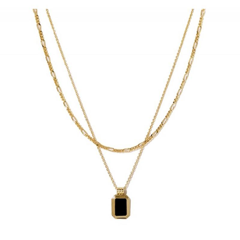 Vintage Black Agate Double Layer Necklace Women Luxury White Mother Of Pearl Choker