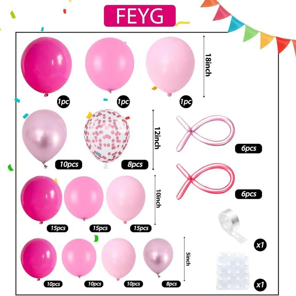 Pink Balloon Chain Set Metal Powder Balloon Set Wedding Party Decoration Balloon Yearly Arrangement Set