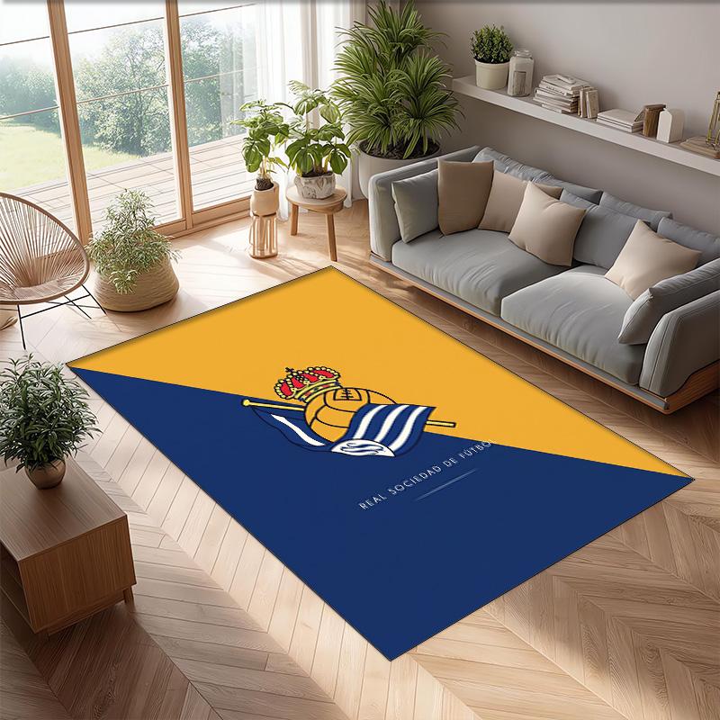 Real Sociedad FC Soccer Football Pattern Soft Area Rug Non Slip Indoor Floor Carpet Sports Decor Mat for Bedroom