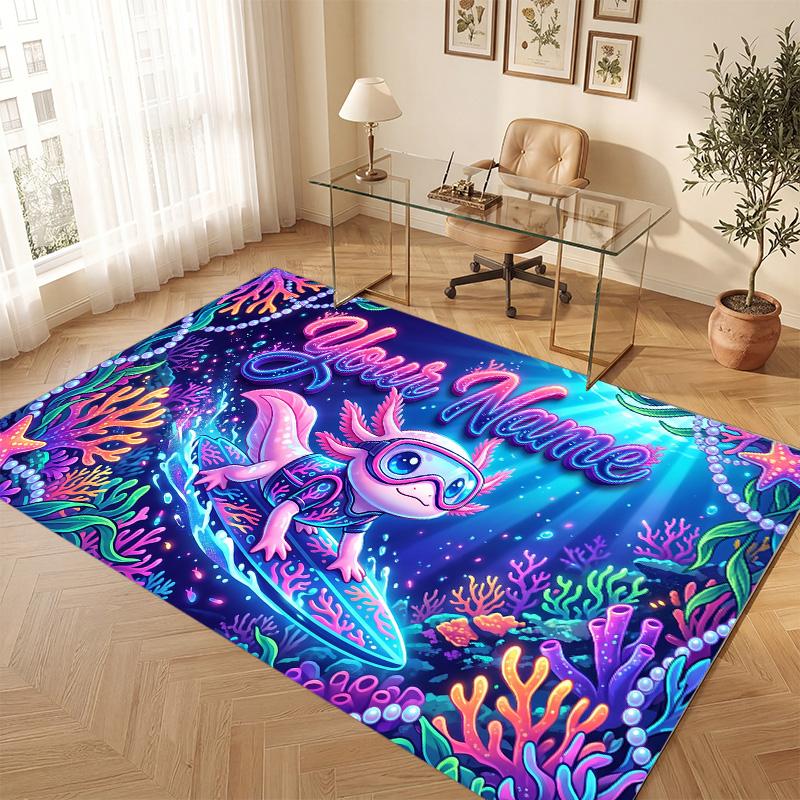 Underwater Fish Theme Soft Crystal Velvet Rug Custom Name & Text Print Non Slip Floor Rug for Bedroom Living Room