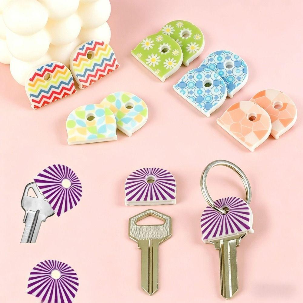 6Pcs Flower Pattern Silicone Key Cover Silicone Key Sleeve Reusable Key Identifier  Key Chain