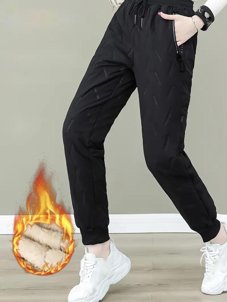 Women's High Quality Windproof Thermal Fleece-Lined Jogger Pants with Zipper Pockets & Adjustable Drawstring Waist Casual Pants Outdoor Jogging Pants