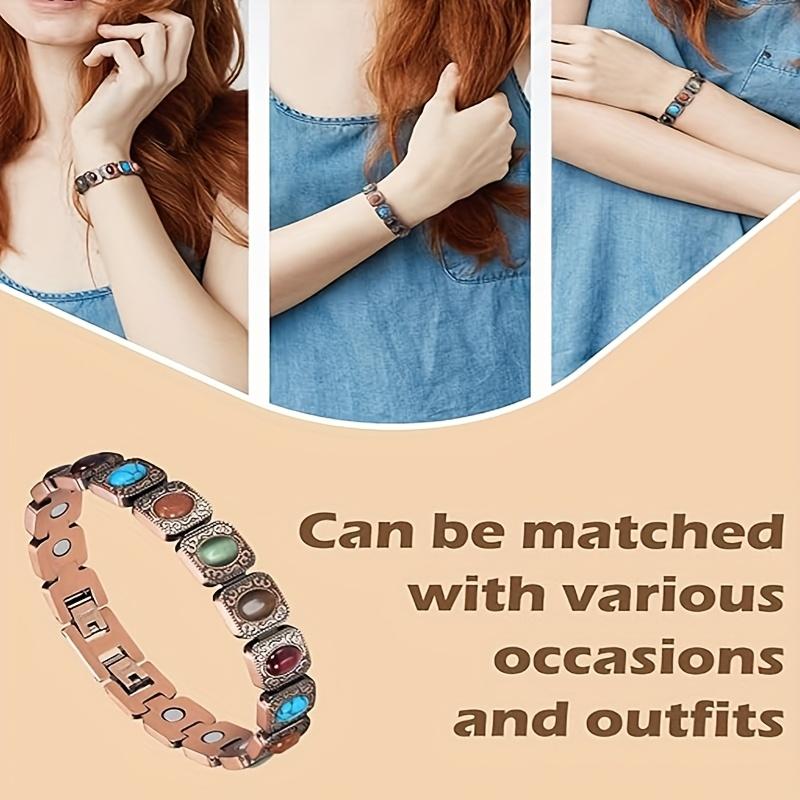 Women's Colorful Stone Magnetic Bracelet with Adjustable Size Design, Fashionable and Personalized Bracelet, Versatile Jewelry Accessories