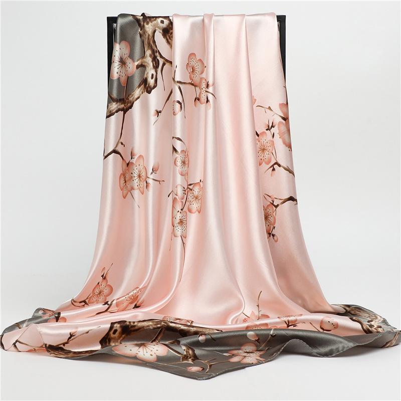 90 * 90cm New Silk Scarf Women'S Spring And Summer Decorative Scarf Sunscreen Travel Shawl Autumn And Winter Scarf Thin Edition