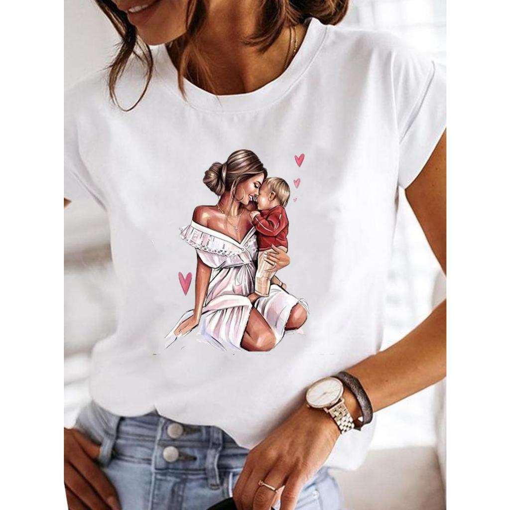 Women's Fashion Short-sleeved Casual T-shirt Clothes Summer  Clothing Ladies Print Graphic Tops