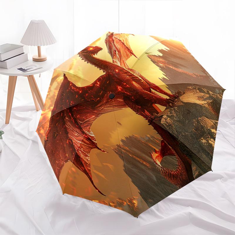 Dragon, Fantasy- Automatic Umbrella, Four Seasons Portable Folding Umbrella, Suitable for Men and Women, Travel, Daily Compact Umbrella, Out