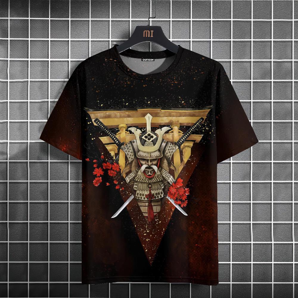 Мужская футболка в японском стиле с рисунком воина, футболки с принтом, повседневные свободные футболки с короткими рукавами, мужская одежда больших размеров, летние топы