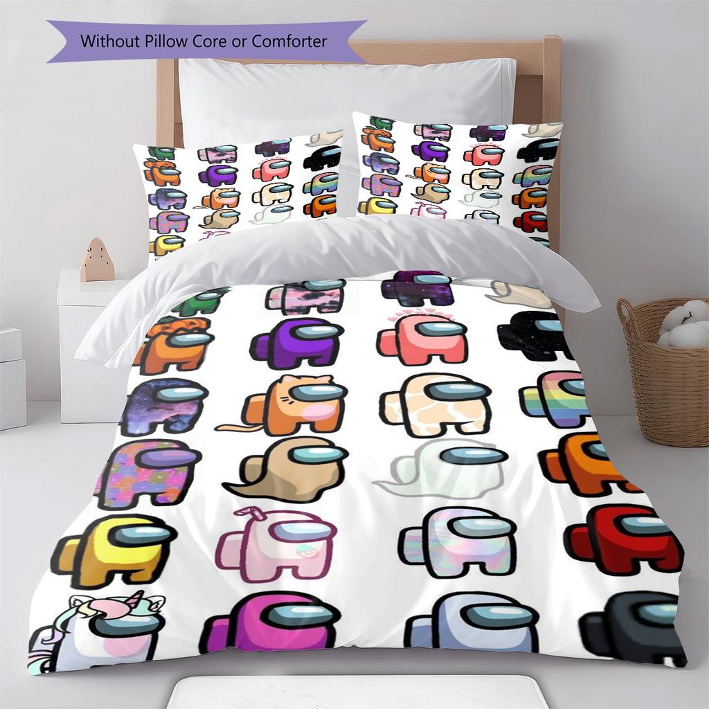 Among Us Pattern Bedding,Quilt Set Quilt Cover Pillowcase Home Birthday Gift (1 * duvet cover + 2 * pillowcase, without core)
