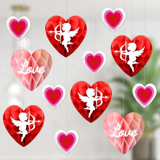 6 шт. украшение в виде сердца ко Дню святого Валентина, бумажные соты, подвесные украшения, романтические красные, розовые, сердечки для вечеринок